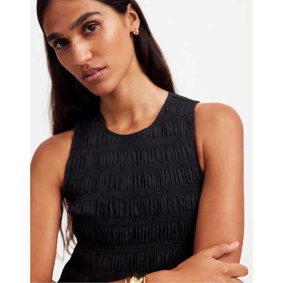 Madewell The Melody Bubble-Hem Smocked Midi Dress in Poplin True Black Size XXL - Picture 5 of 10